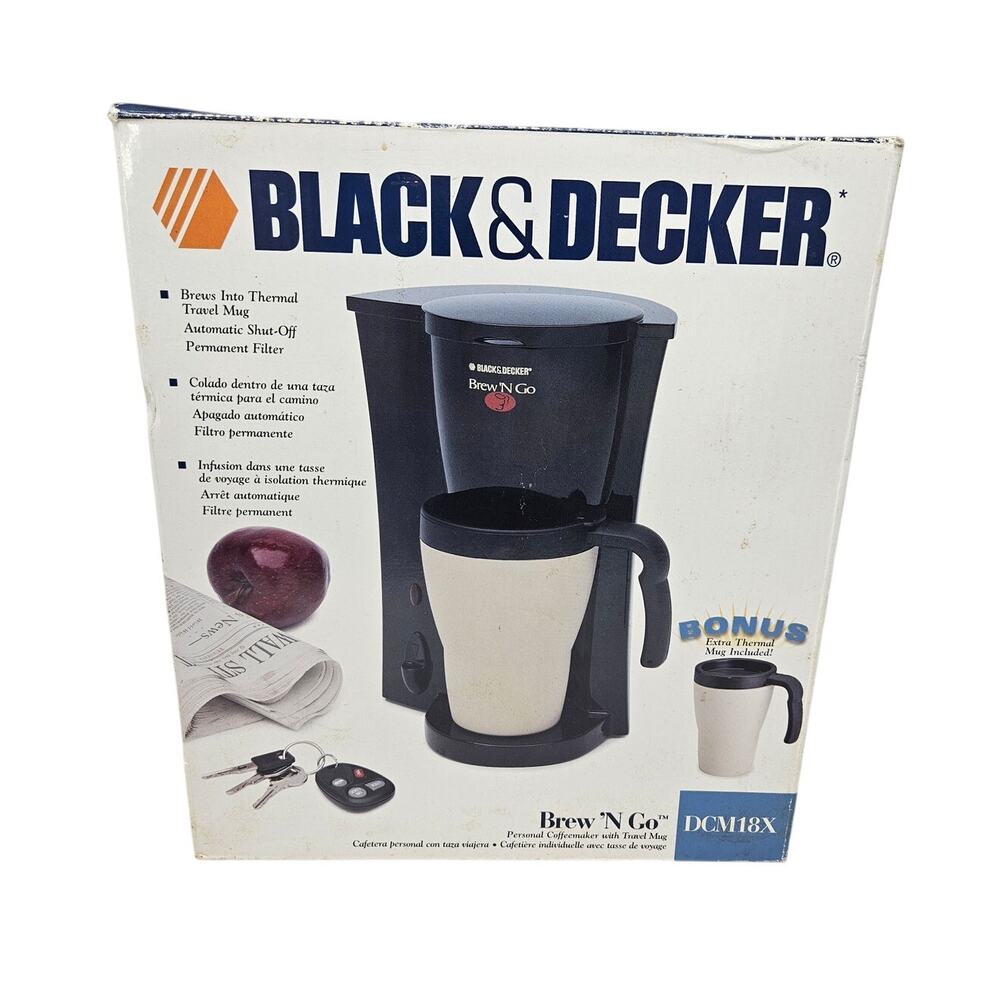 NEW Black & Decker Brew N Go Drip Coffee Maker 2 Travel Mugs DCM18X Vintage